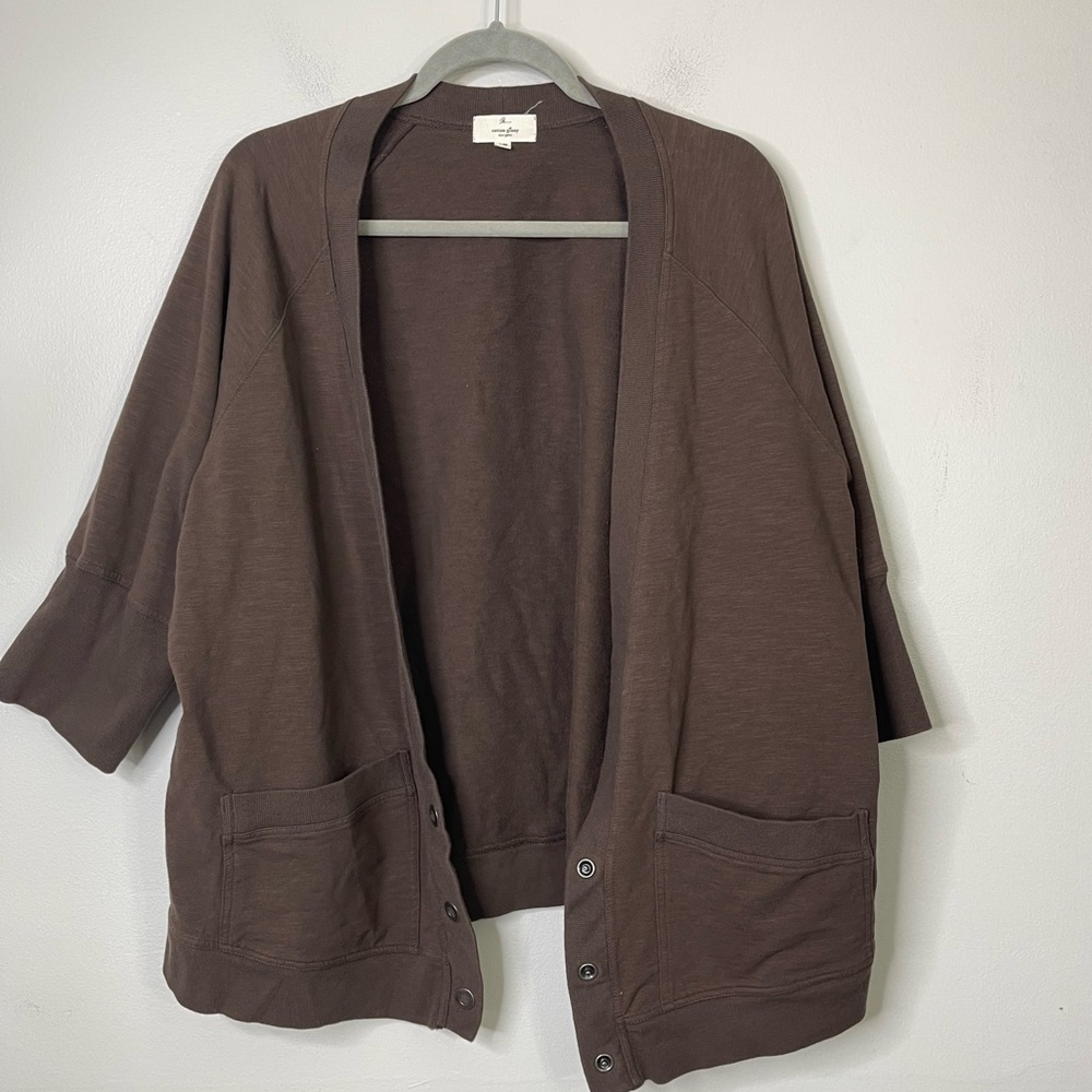 Cotton Ginny Espresso Organic Cotton Snap Button Closure Cardigan Sz M Cozy